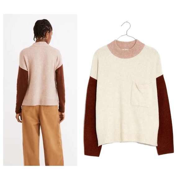 MADEWELL Redmond Colorblock Mock Neck Pocket Sweater (XS) - Picture 2 of 6